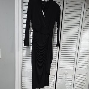 White House Black Market Black Draped Midi Dress